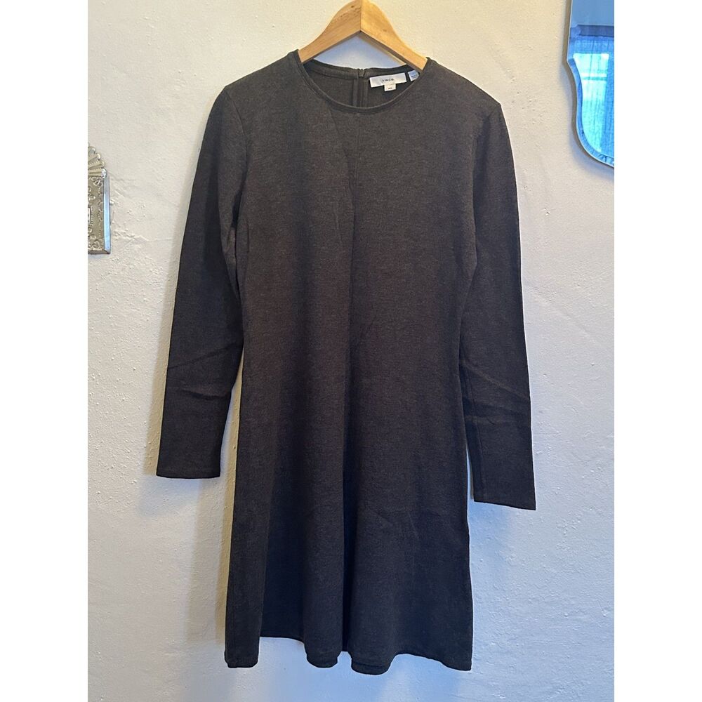 Vince Long Sleeve Dress Gray Black Cotton Modal Sz Med Winter Normcore